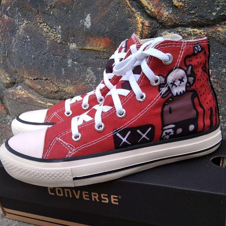 Sepatu Converse 70s All Star High Boot Karakter Pria Wanita Kaws Merah Slv-113
