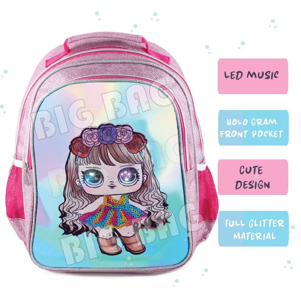 PTS - Ransel Sekolah Anak Perempuan Karakter LOL SURPRISE - Ransel Hologram LED - Crown Flowers  Tas Glitter - UKURAN SD -  UKURAN SD - Tas Sequin Ransel Sekolah Anak Timbul Hologram Ukuran Anak