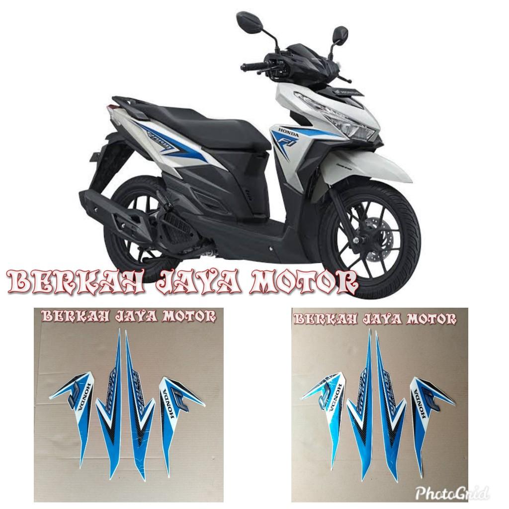 STIKER STRIPING MOTOR HONDA VARIO 125 LED BODY FULL PUTIH CORAK BIRU