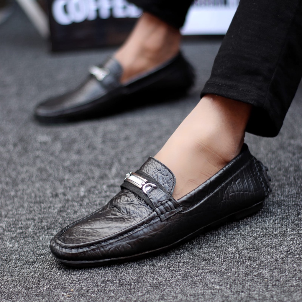 Abrhm Mokas - Sepatu Formal Pantofel Pria Hitam Kulit Asli Kerja Kantor