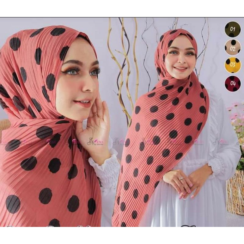 KERUDUNG PASHMINA CERUTY FULL PLISKET / KERUDUNG PASHMINA PLISKET MOTIF FOLCADOT (BESAR)