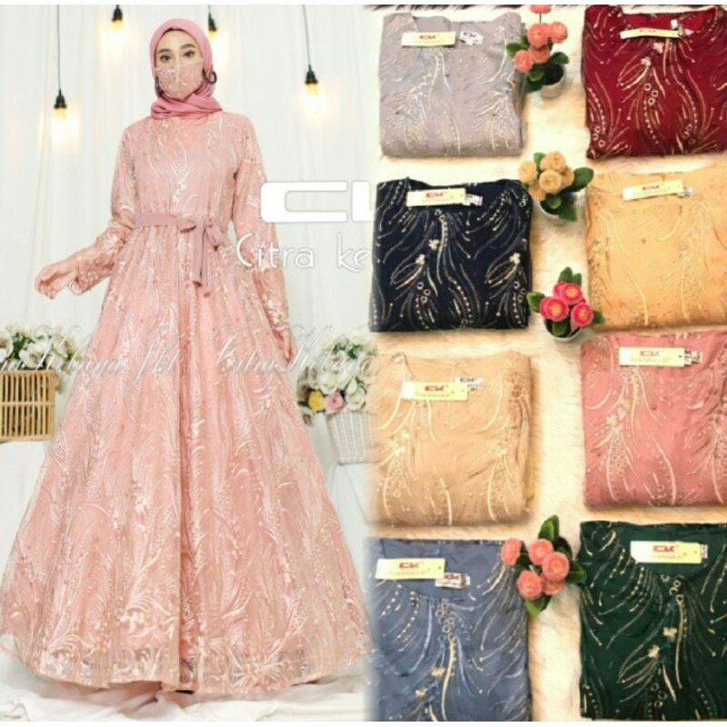gamis modern brokat tulle bordir anna  3/ kebaya wisuda / kebaya muslim / gamis modern / gamis terla