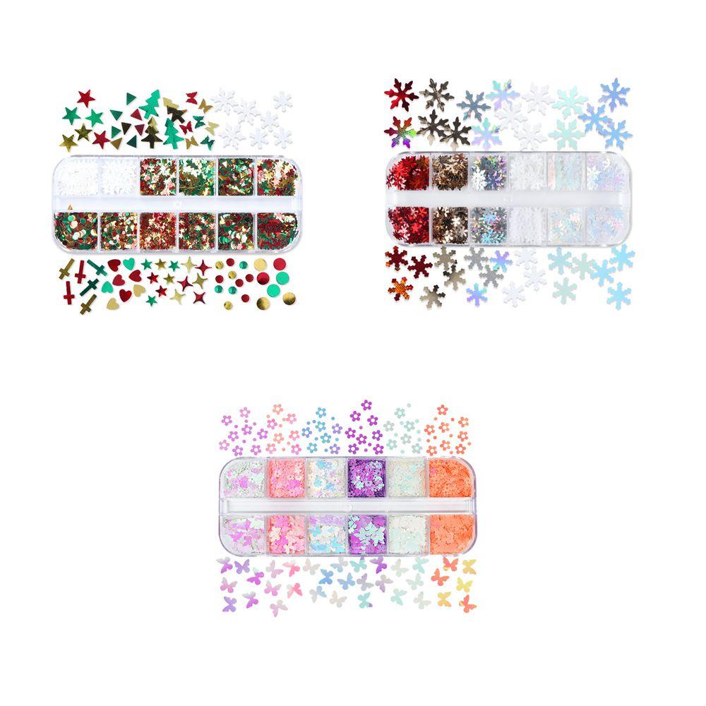 Top Nail Glitter Sequin Glitter Sequin 3D DIY Nail Art Decor Hiasan Kuku Mix Warna 12kisi Kupu