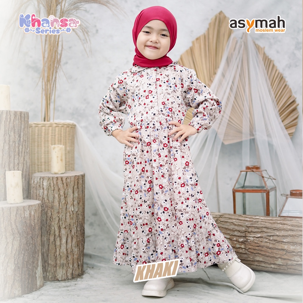 ASYMAH GAMIS ANAK  MOTIF BUNGA KHANSA DRESS KHAKI