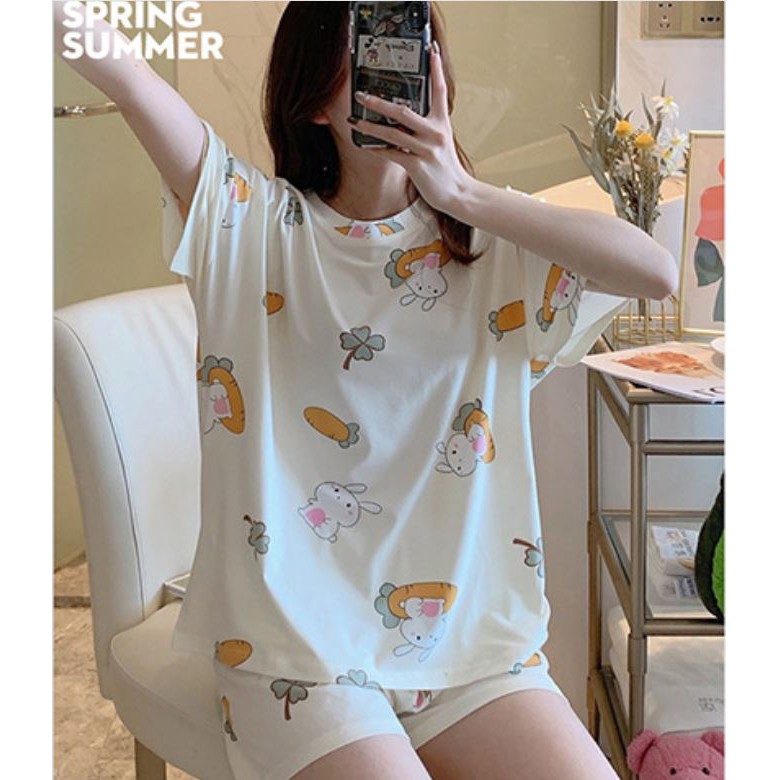 Baju Tidur Import Piyama Set Celana Pendek Lengan Pendek Model Korea