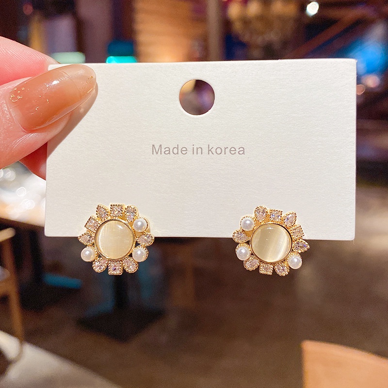 Anting Tusuk Sterling silver 925 Hias Opal + Mutiara + Berlian Gaya Mewah Untuk Wanita