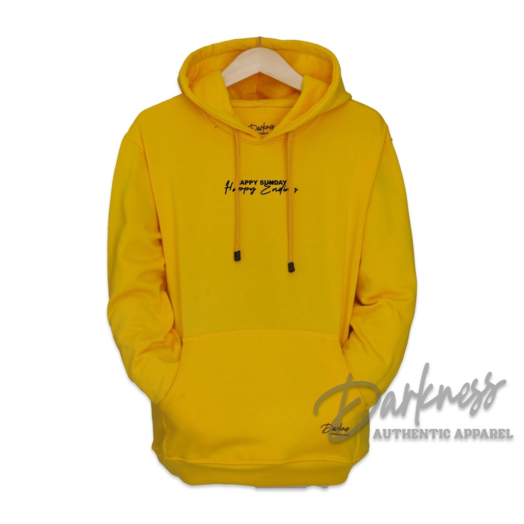 Jaket Hoodie Pria Cod Aesthetic Original Darkness Brand List HAPPY SUNDAY HAPPY ENDING Warna Kuning Original Kachios Brand Distro Kota Bandung Terbaru Terpopuler Dan Terlaris Oversize Unisex