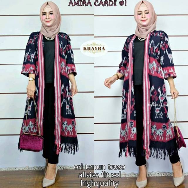 Cardigan tenun motif sumba merah+ free masker tenun