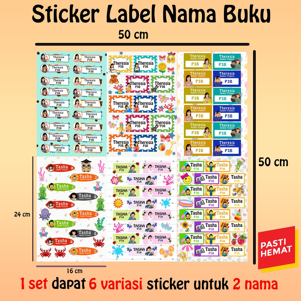 

Sticker Label Nama untuk Buku Custom Free Desain Sticker Kartun Wajah - Vynil - 50x50 cm 6 Variasi