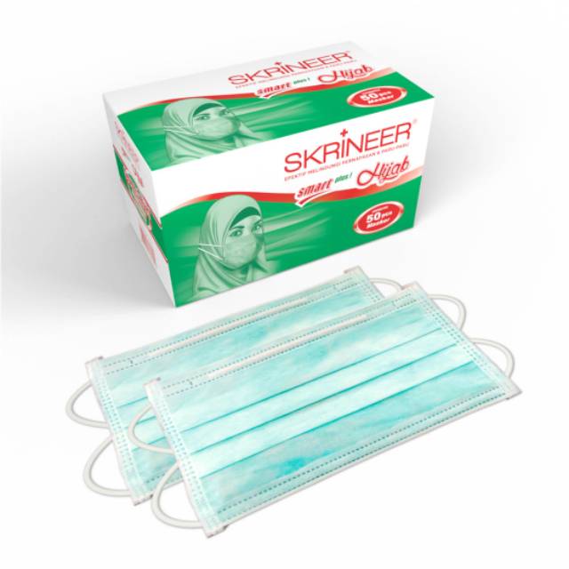 Masker Medis Skrineer Hijab Hijau Polos isi 50 pcs