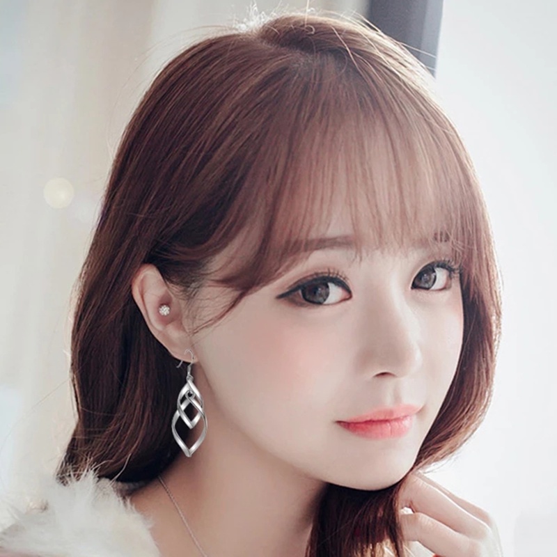 [Harga Grosir]Anting Hoop Rantai Menjuntai Liontin Prismatik Bahan Logam Gaya Elegan Untuk Aksesoris Pengantin Wanita/Hot Sale