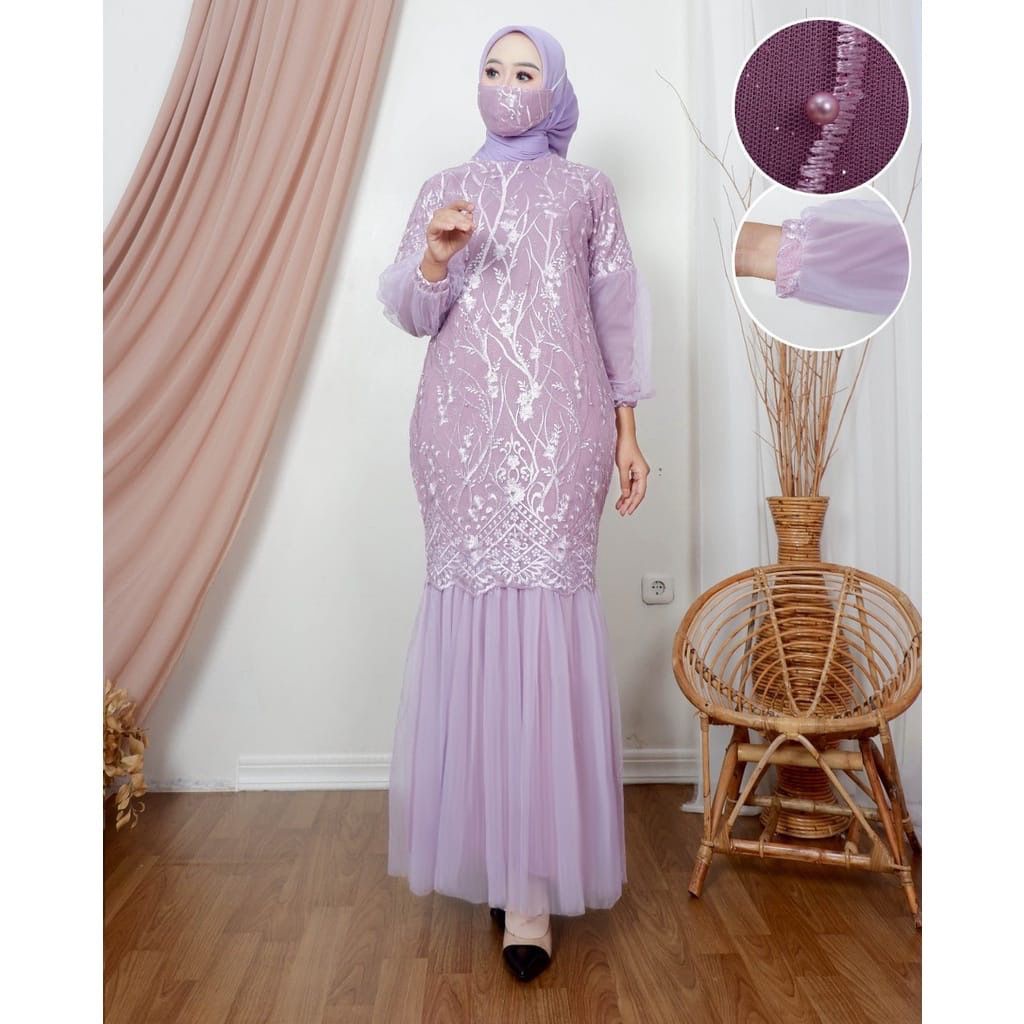 (New Product) Gamis Pesta Brukat Zalina / Dress Muslim  / Fashion Muslim / Size S-M,L,XL / Gamis Seragam Kondangan / Gamis Duyung