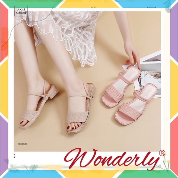 713-2 Sandal Sepatu Wedges Wanita Wonderly Motif Buaya Sendal Slop Jelly Karet Motif Ular Tawana-2