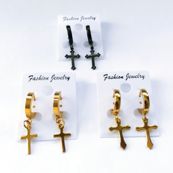 anting titanium salib / anting salib cowo /cewe pria / wanita