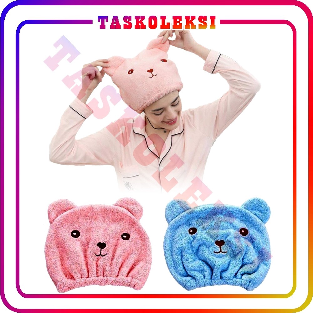 ☛TK☚ R513 Handuk Keramas Mandi Topi Handuk Pengering Rambut Kepala Hair Tower Shower Cap Karakter Bear Import