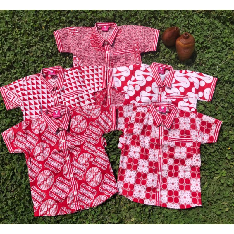 KEMEJA BATIK MERAH PUTIH UNISEX MURAH