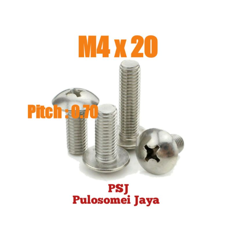 Baut JT Stainless M4 x 20 / Baut Payung SS M4 x 20 / JT SS M4 x 20