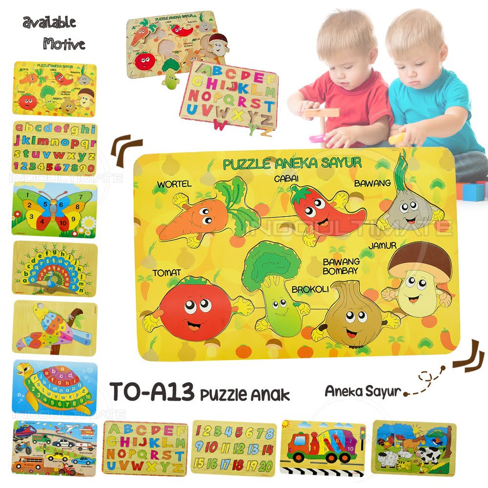 Mainan Puzzle Edukasi Anak Label SNI Mainan Edukatif Anak Mainan Puzzle Kayu Gambar Hewan TO-A13