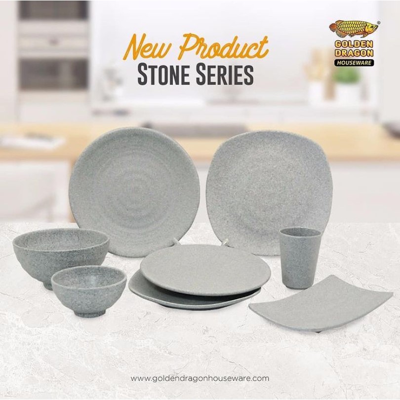 GOLDEN DRAGON GELAS ULIR DATAR MELAMINE B2303A ABU STONE SERIES GREY