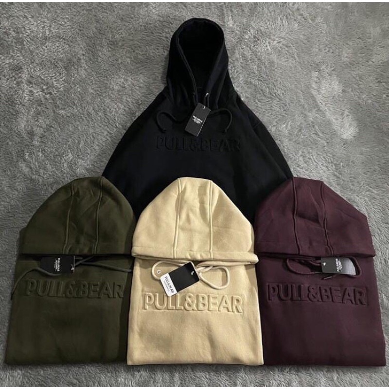 SWEATER HOODIE PULL &amp; BEAR EMBOOS 3D FONT TIMBUL FULL TAG AND LABEL