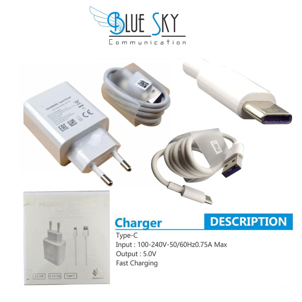 CHARGER HUAWEI P20 SUPER CHARGE TYPE C 5A 22.5W FAST CHARGING