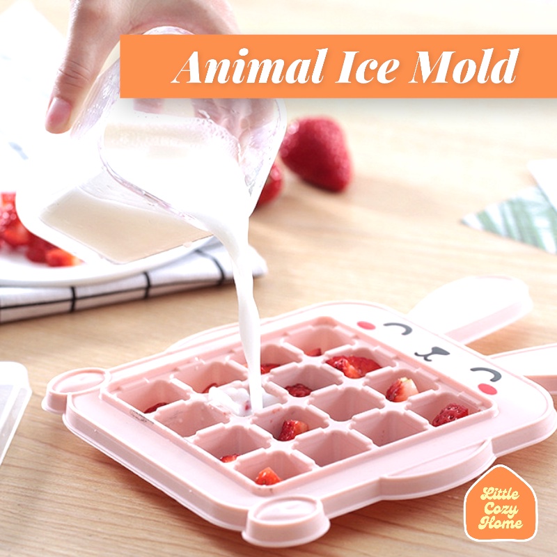 ANIMAL ICE MOLD / Cetakan Es Batu Plastik / Ice Cube Maker 16 Grid / Ice Cube Mold Lucu Motif Binatang