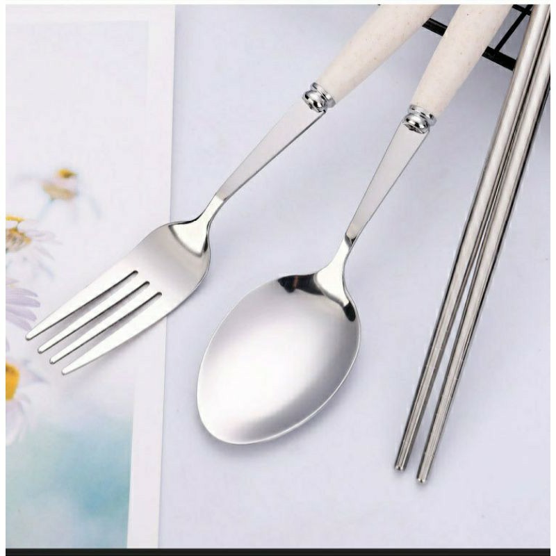 Set Sendok Alat Makan 3 in 1 / Sendok Makan Stainless 1 Set isi 3 Pcs