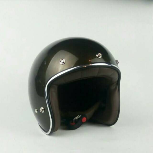 Helm Motor Retro Boulter Black Gold