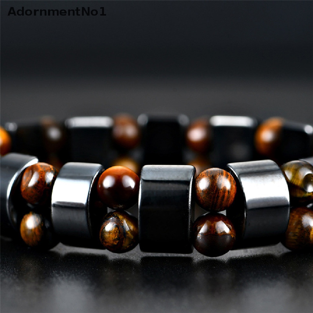 (AdornmentNo1) Gelang Tangan Batu Hematite Magnetik Warna Hitam Untuk Terapi Kesehatan / Menurunkan Berat Badan