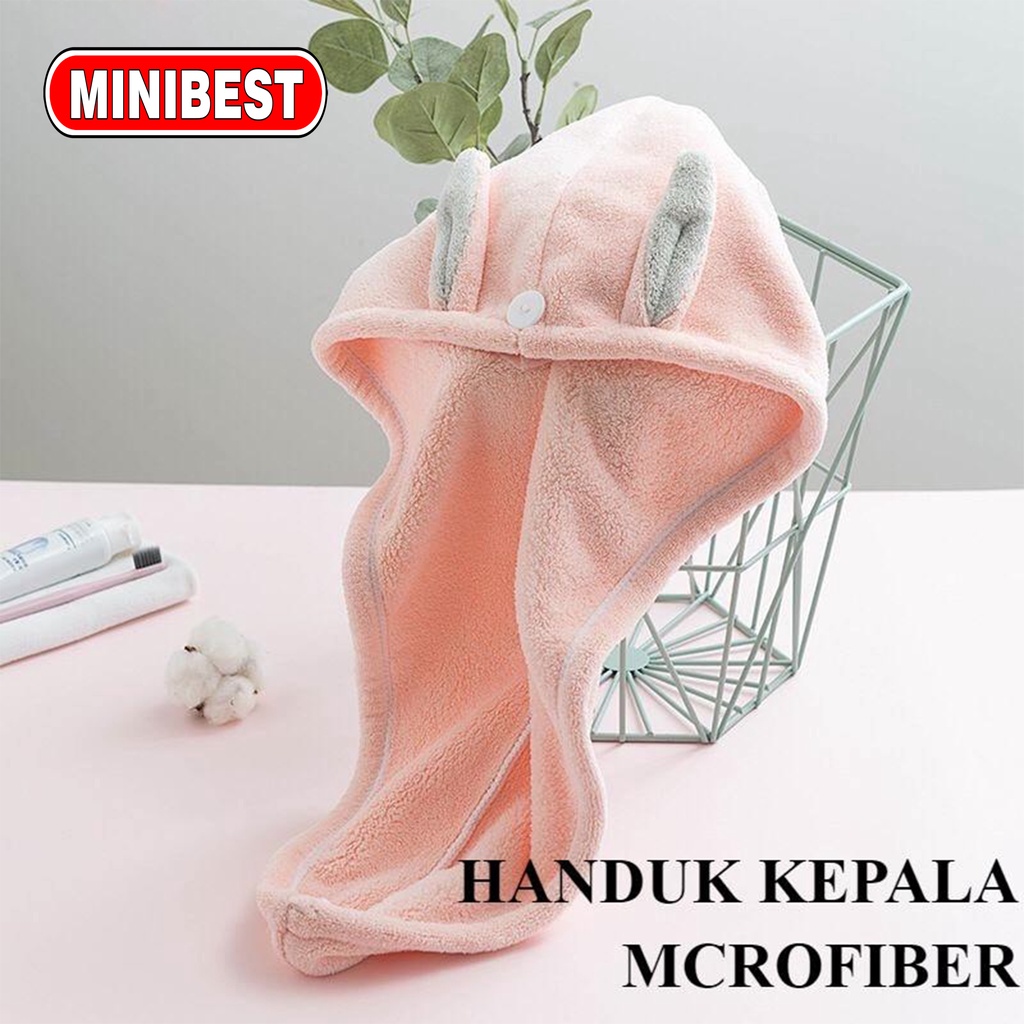 [MB] Cute Bear Long Drying Hair Towel Shower Cap Handuk Keramas