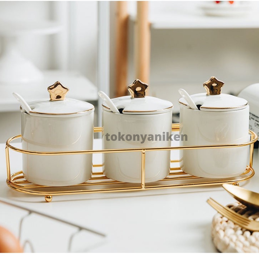 Set Toples Keramik glass canister glass jar condiment jar tempat bumbu
