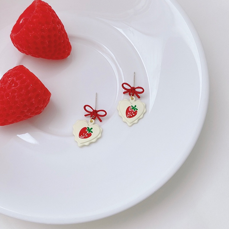 Strawberry cinta hati anting-anting wanita musim panas hipster s perak stud anting-anting sederhana