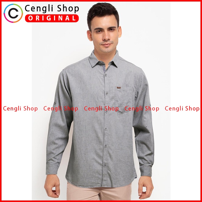 BAJU KEMEJA PRIA CARDINAL ORIGINAL CASUAL LENGAN PANJANG ABU-ABU CA08