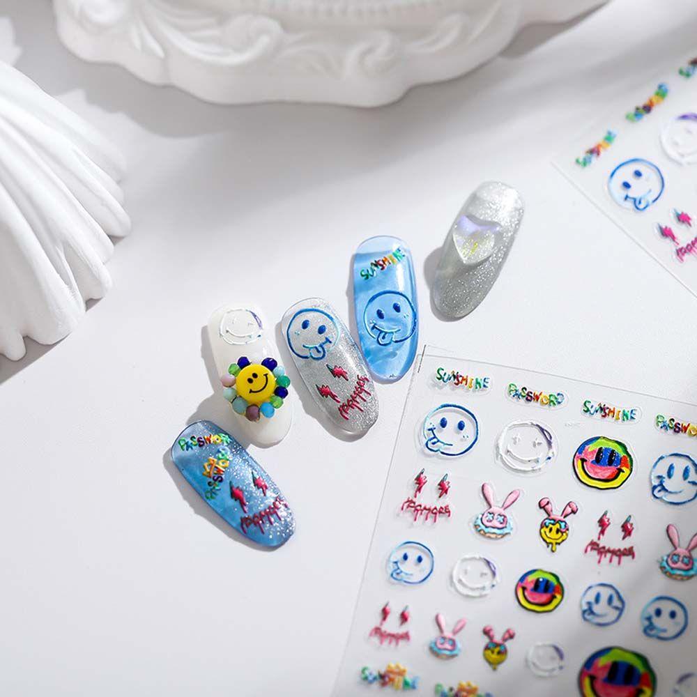 Mxbeauty Kartun Stiker Kuku Wanita Fashion Smiley Bunga Peri Perekat Diri Nail Art Dekorasi