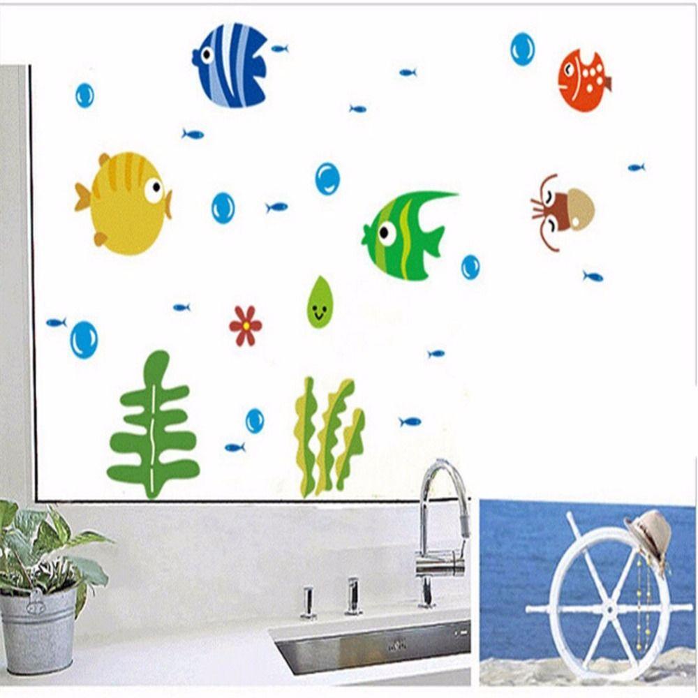 [Elegan] Stiker Dinding Removable Underwater Untuk Kamar Anak Kartun Decal Kamar Bayi Kamar Anak Ikan