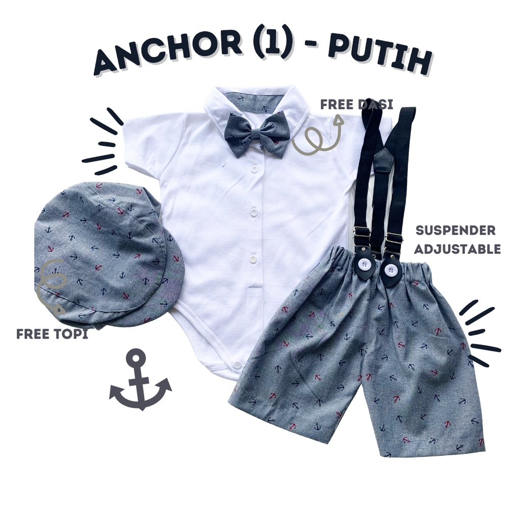 setelan jumper celana suspender anchor polkadot SUSPENDER JUMPER SET 0-18 bulan 1 tahun newborn romper bayi anak cowok fashion balita laki