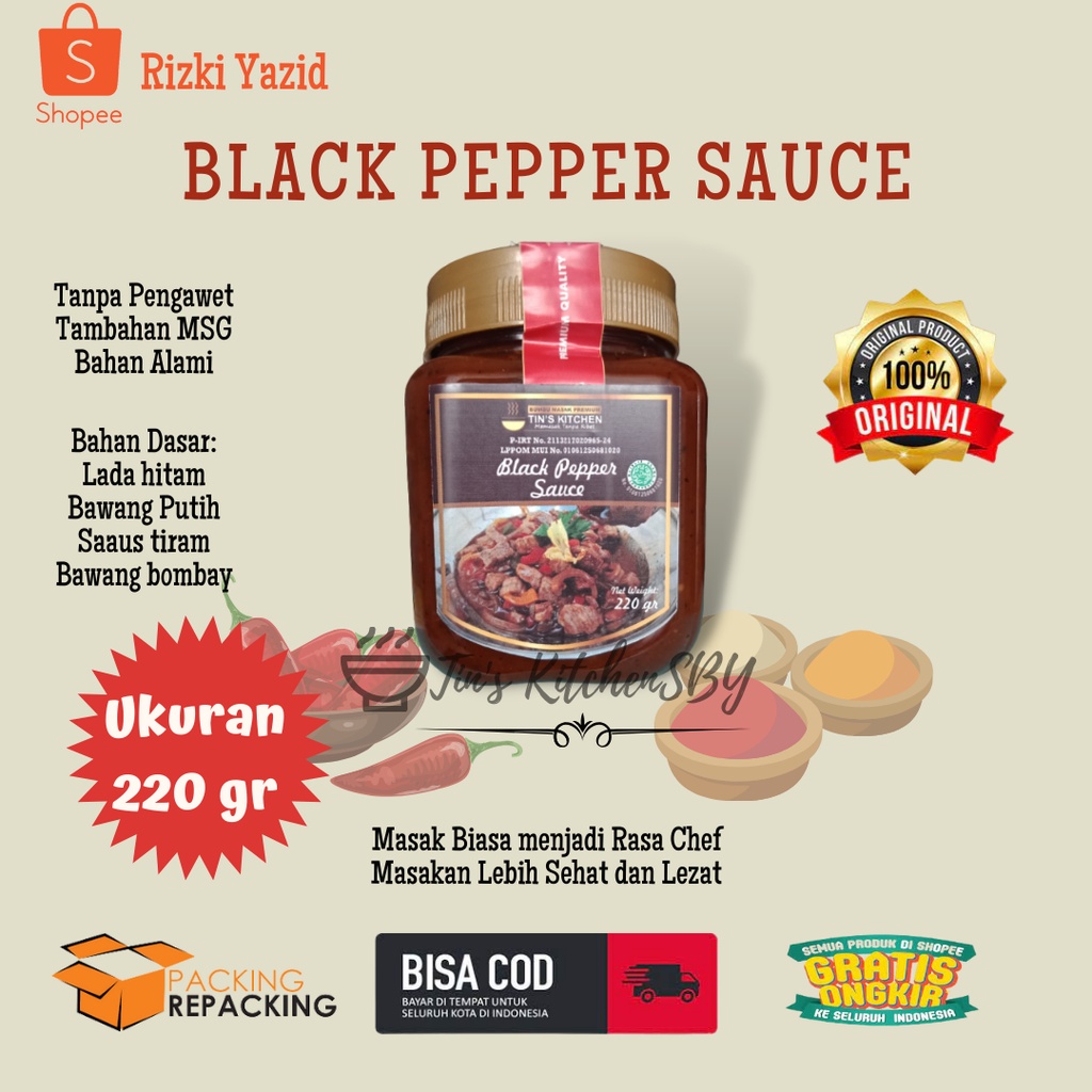 

[FREE ONGKIR SURABAYA] 220gr Saus Lada Hitam BLACK PEPPER Tin's Kitchen praktis instan