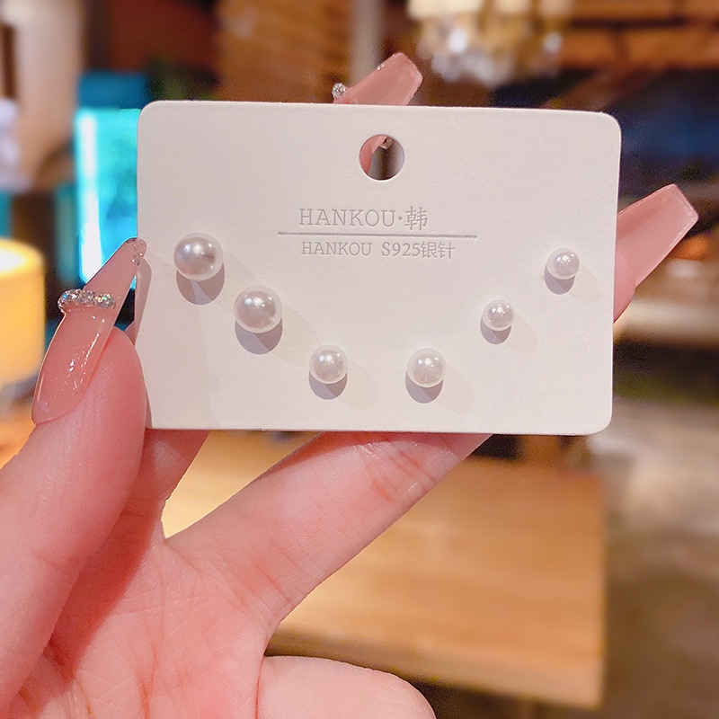 Shuling 3 Pasang / Set Anting Tusuk Silver 925 Aksen Mutiara Imitasi Untuk Perhiasan Wanita