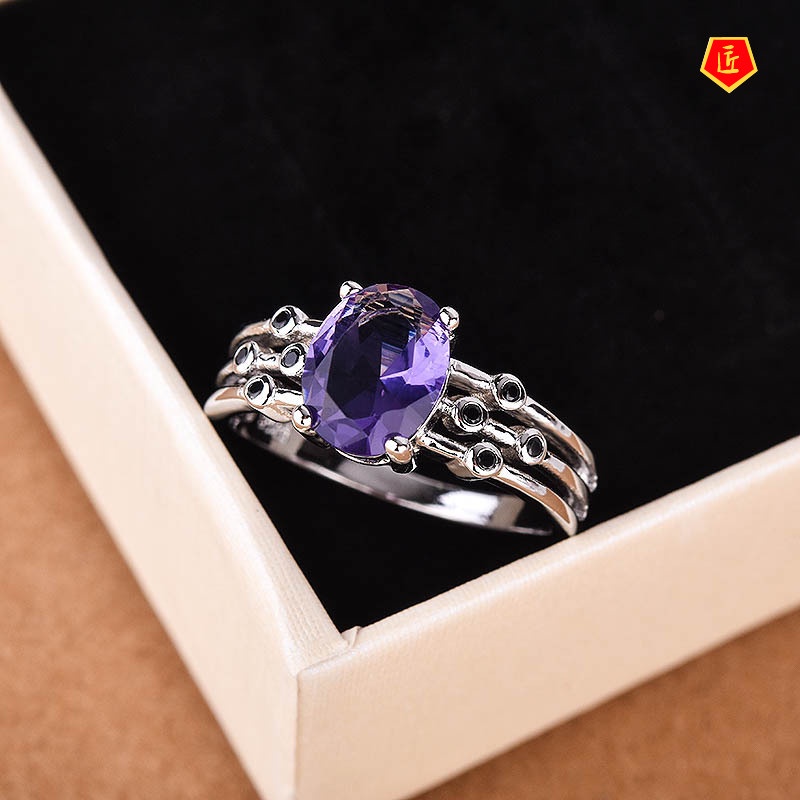 [Ready Stock]Inlaid Colorful Topaz Ring 12 Birthstone