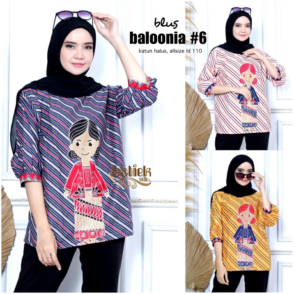 [PREMIUM] Blus Baloonia Salur #6 Batik Jamu SALUR Top Blus Karakter Kartun Batik Warna Katun Atasan Kerja Casual Modern Solo