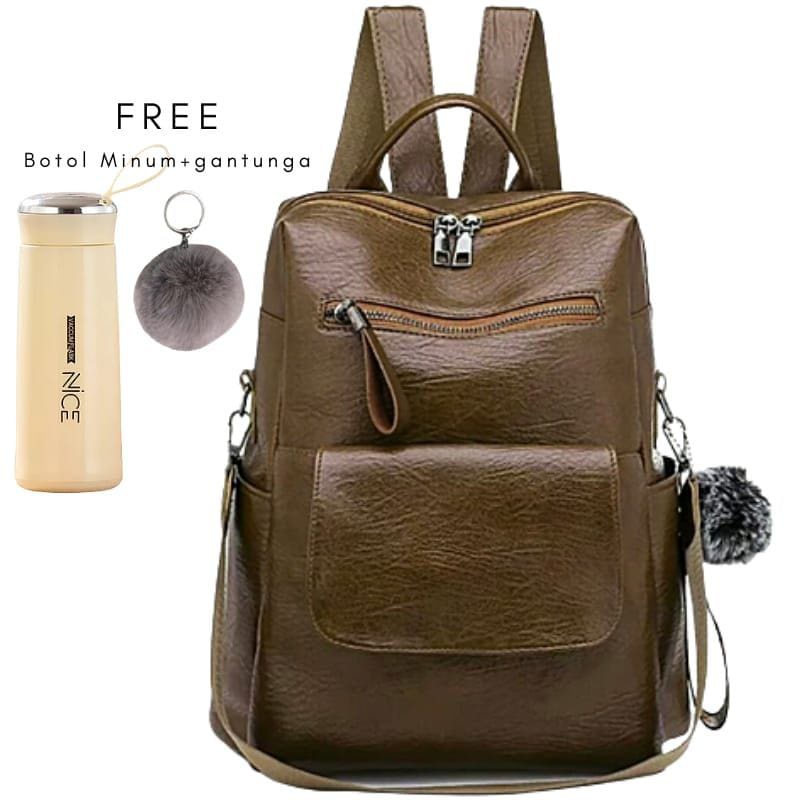 Backpack Kekinian Soft Leatherr Ransel Remaja Perempuan Plus Gantungan Style Terbaru