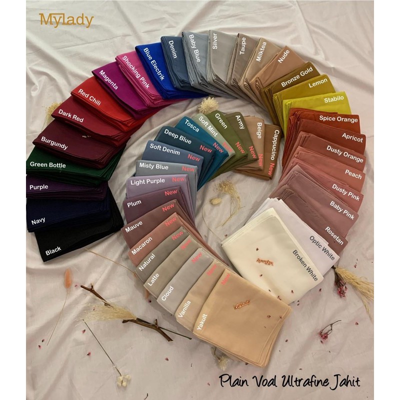 Part 1 Mylady Hijab Plain Voal Ultrafine by Myladyhijab dark mustard silver broken white optic white-1