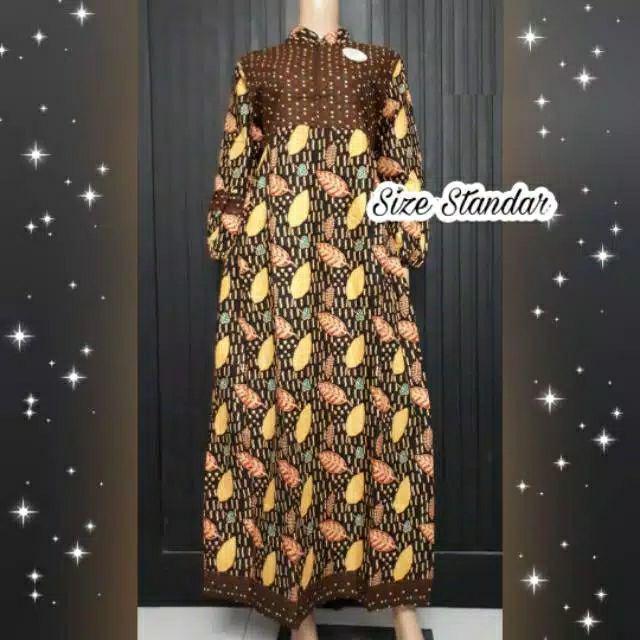 Gamis Batik Daun Warna Sogan Bahan Katun Mataram Primisima