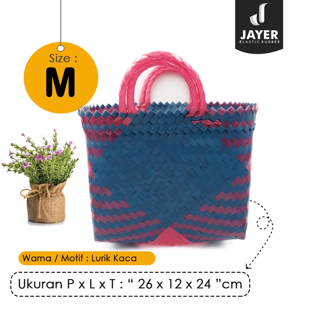 Tas Anyam Plastik Lurik Kaca Tanggung Tas Anyam Hampers 26 x 12 x 24 cm