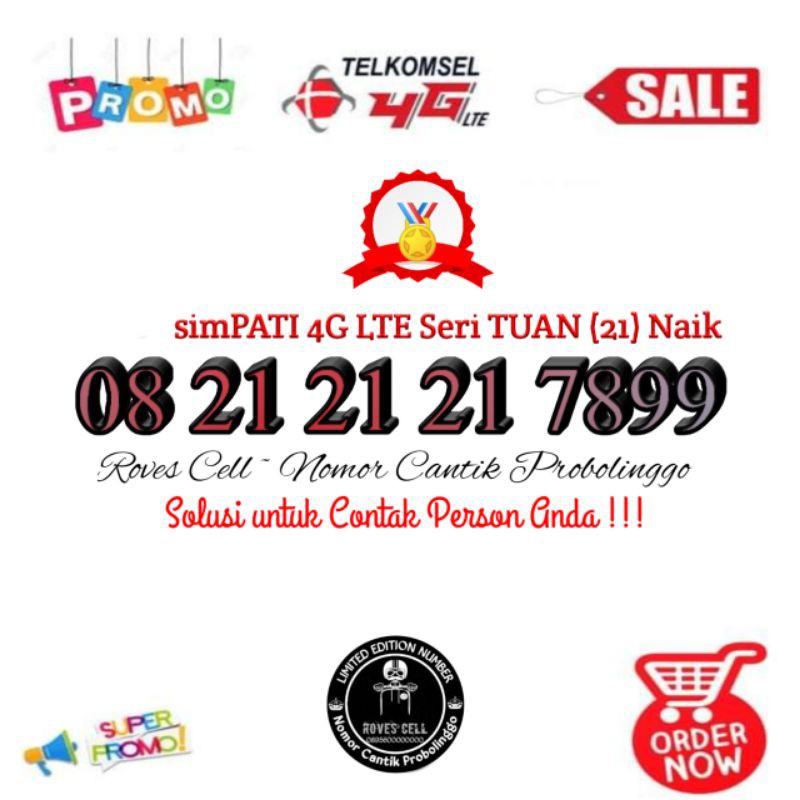 NOMOR CANTIK TELKOMSEL SERI TUAN 08 21 21 21 7899