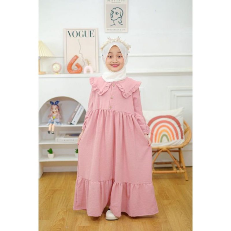 Gamis anak LALUNA Gamis anak Perempuan bahan SHAKILA lembut dan adem ready size  size M untuk anak umur 4 - 5 thn  size L untuk anak umur 6 - 7  XL untuk anak umur 8 - 10 thn