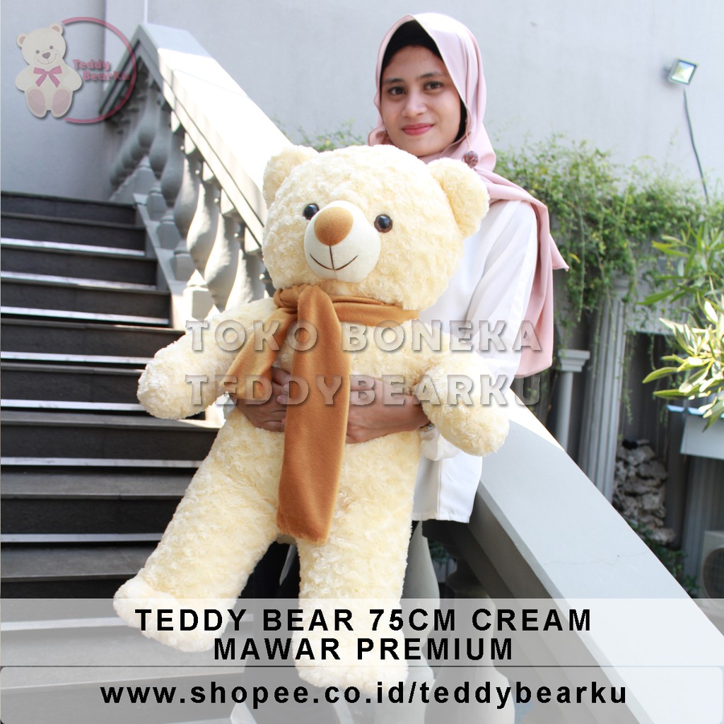 Boneka Teddy Bear XL 75CM Mawar Premium + Syal (Langka)