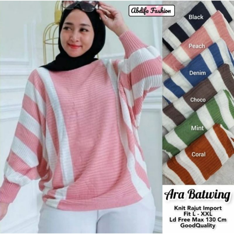 ARA BATWING//ATASAN BLOUSE KNIT RAJUT IMPORT FIT LD 130 JUMBO