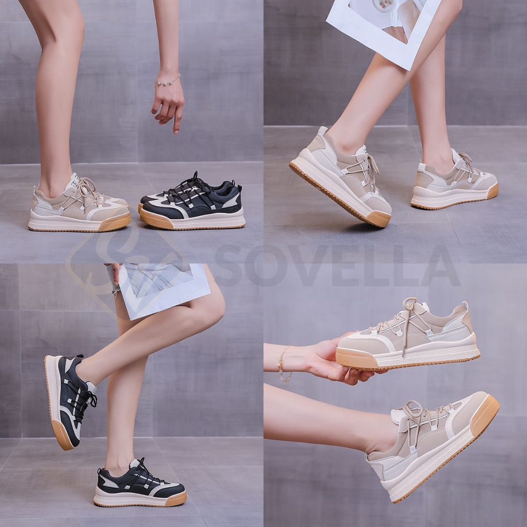 SOVELLA Cercei Sepatu Sneakers Sport Brown Hitam Wanita Import-5