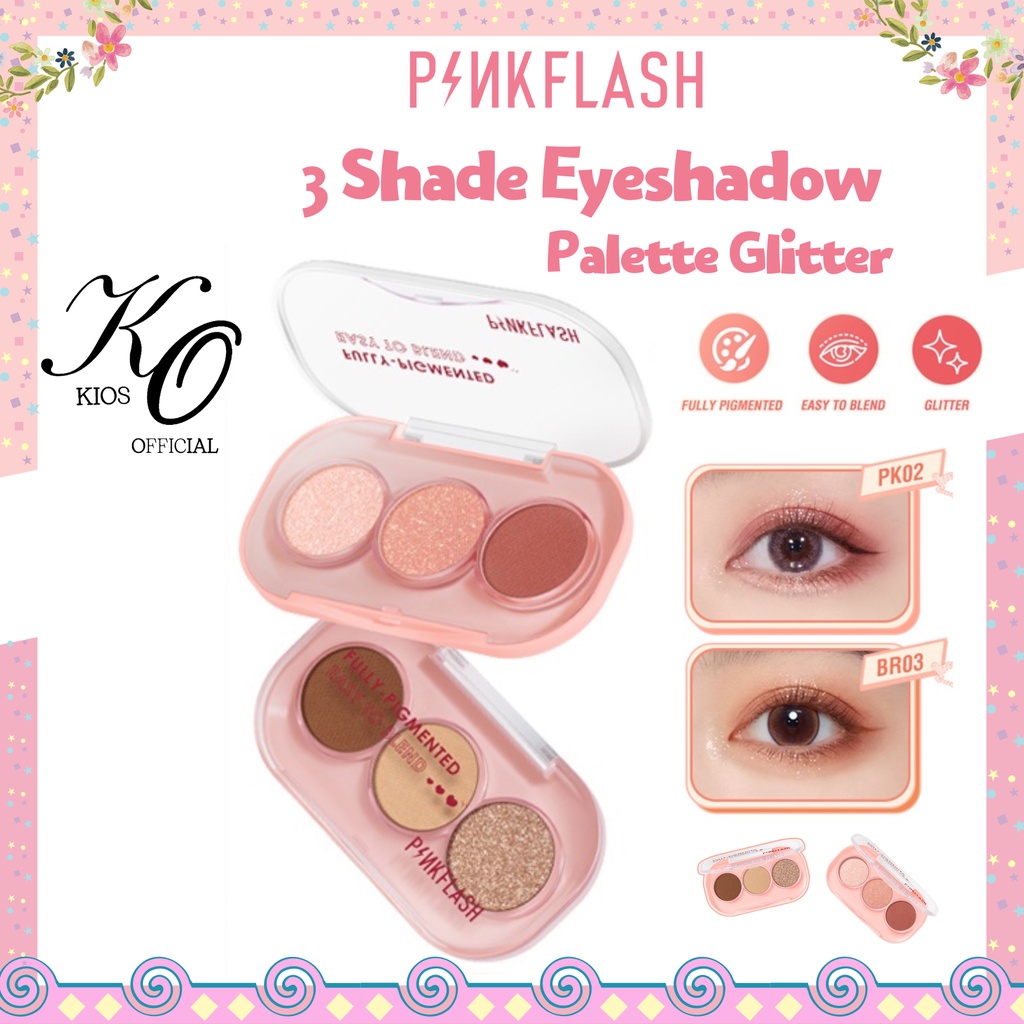 Pinkflash 3 Shades Eyeshadow Palette Glitter Hight Pigment Easy To Blend Lasting 11 Colors